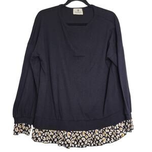 Betsey's Boutique Shop Oversize Black Long Sleeve Cheetah Chiffon Layer Top Sz L